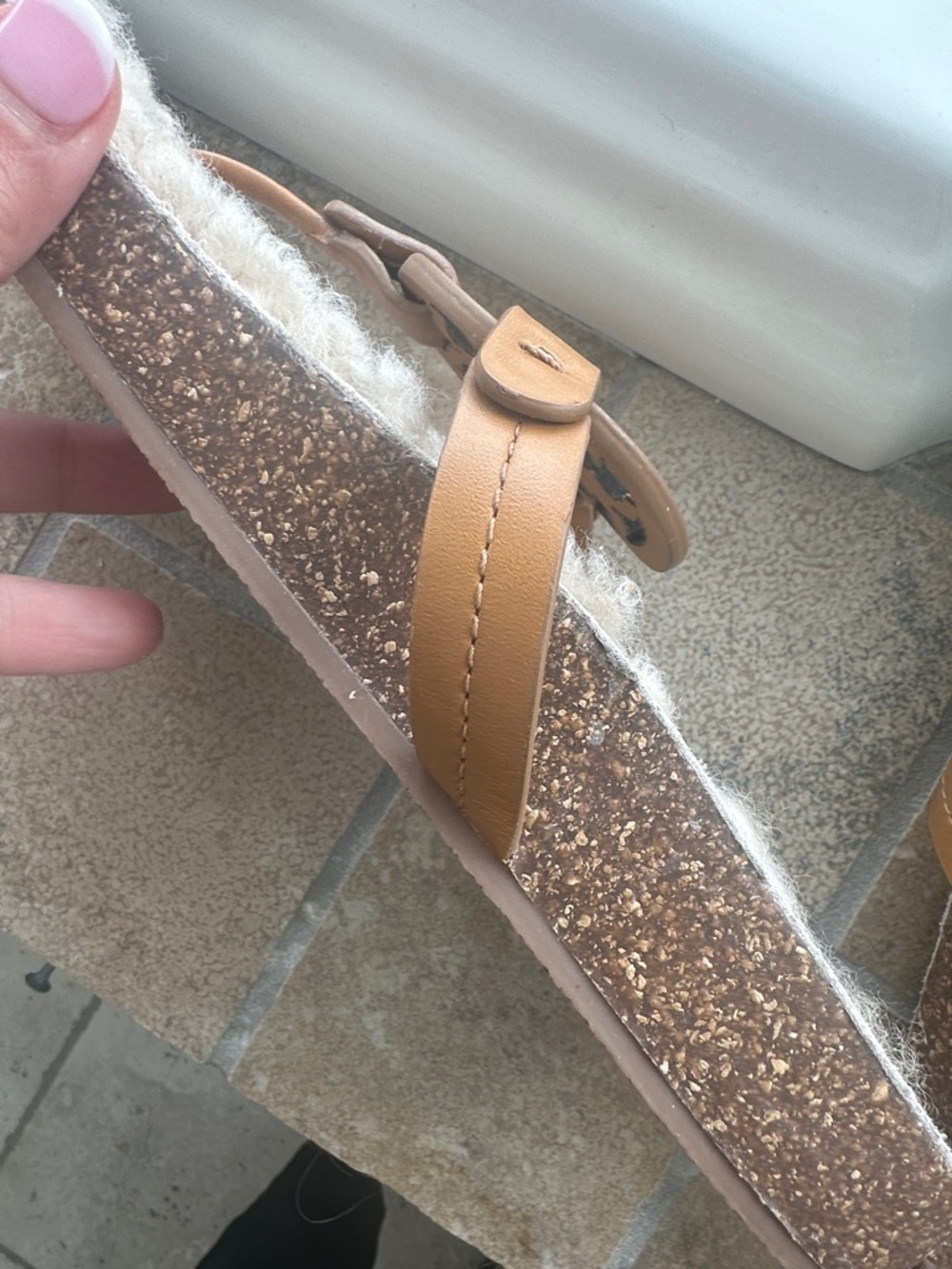 Tory Burch Tan Leather Logo Shearling Slides with Cream Footbed - Like NEW - Picture 5 of 7